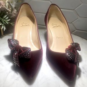Christian Louboutin Velvet Crystal Bow Accent Pump Size 36